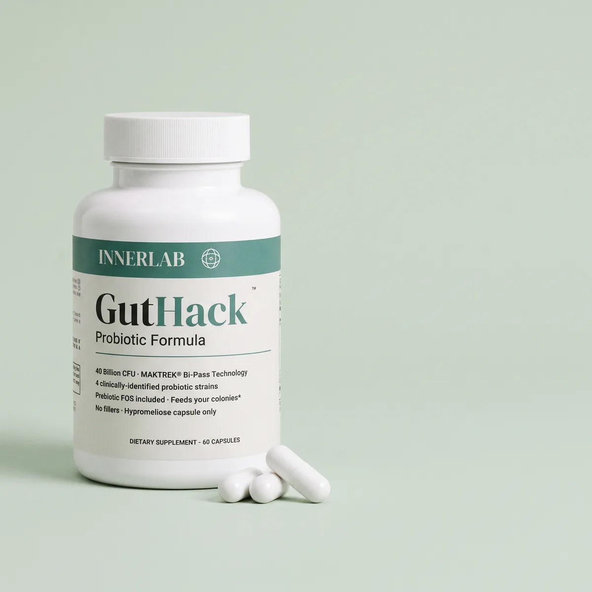 GutHack bottle with capsules